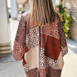 ANGEL CROSHET Leopard Colour Block Open Front Kimono image 3