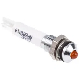 RS PRO Orange Panel Mount Indicator 10.8-13.2V DC, Mounting Hole Size 6 mm, IP Rating IP67, Model No 8432420-48