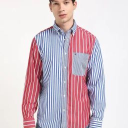 Tommy Hilfiger Wedge Blue Cotton Regular Fit Striped Shirt-image-10