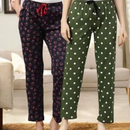 Kryptic Green & Navy Cotton Relaxed Fit Printed Lounge Pants - Pack of 2-image-90