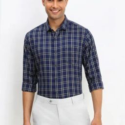 Allen Solly Navy Cotton Slim Fit Checks Shirt-image-102