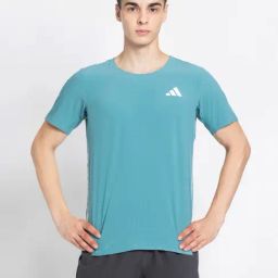 Adidas Turquoise Slim Fit Striped Sports T-Shirt-image-87