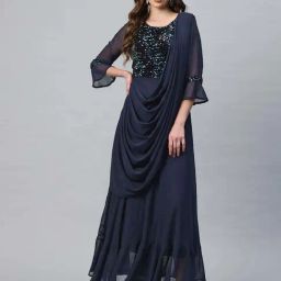 Cottinfab Navy Blue Embellished Casual Dress-picture-37