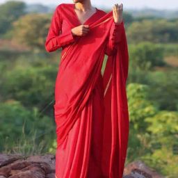 Chidiyaa Red Rang Block Printed Modal Silk Saree-picture-9