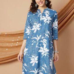 Melange By Lifestyle Blue Cotton Regular Fit Printed Kurtas-image-85