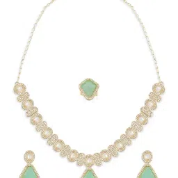 Zaveri Pearls Mint Green Stones Dazzling Austrian Diamonds Necklace & Earring Set-image-16