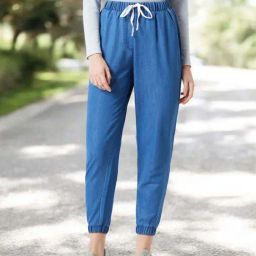 Miss Chase Blue Regular Fit Mid Rise Regular Length Non Stretchable Denim Joggers-image-60