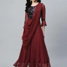 Cottinfab Brown Embellished Casual Dress-image-64