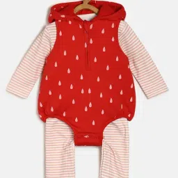 MINIKLUB Kids Red Printed Full Sleeves Bodysuit with Romper-image-30