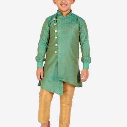Pro-Ethic Style Developer Kids Green & Beige Printed Full Sleeves Kurta with Pyjamas-22