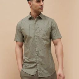 Code By Lifestyle Grey Slim Fit Printed Shirt-image-80