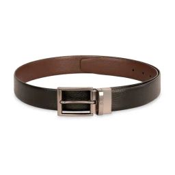 United Colors Of Benetton Black & Brown Textured Leather Reversible Belt For Men-image-56