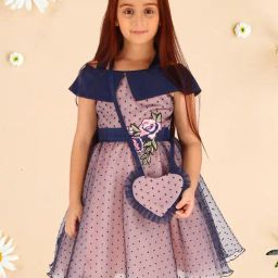 Cutecumber Kids Pink Embroidered Dress with Sling Bag-image-9