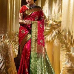 Anjaneya Sarees Red Woven Design Saree with Unstitched Blouse-image-83