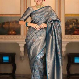 Anjaneya Sarees Blue Woven Design Saree with Unstitched Blouse-image-67
