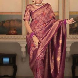 Anjaneya Sarees Purple Woven Design Saree with Unstitched Blouse-image-58