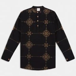 Charchit Boys Black Cotton Embroidered Comfort Fit Shirt-image-51