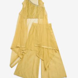 Utsa Kids by Westside Yellow Embroidered Top, Palazzos and Shrug Set-image-108