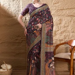 Mitera Kalamkari Silk Blend Tussar Saree-image-51