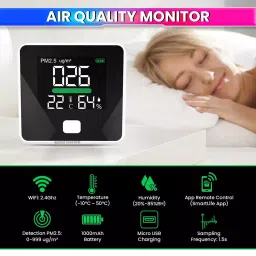 amiciSense Air Quality Monitor with Temperature & Humidity Sensor Lithium battery with 1000mAh 2.4Ghz Wifi image 2