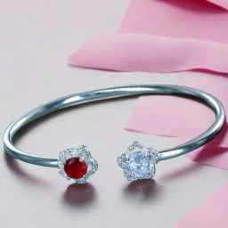 Taraash 925 Sterling Silver Floral Design Red CZ Bangle For Women-image-21