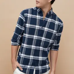 Fame Forever By Lifestyle Navy Cotton Smart Fit Checks Shirt-picture-49