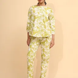 YELLOW BLOOM Women Abstract Printed Pure Cotton Top Pyjamas Night suit-18