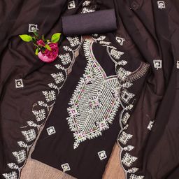 SHADOW & SAINING Embroidered Silk Georgette Unstitched Dress Material-picture-17