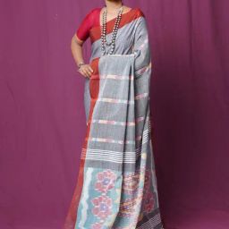 Unnati Silks Grey Linen Woven Saree With Unstitched Blouse-image-94