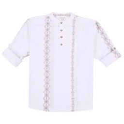 Charchit Boys White Cotton Embroidered Comfort Fit Shirt-image-48