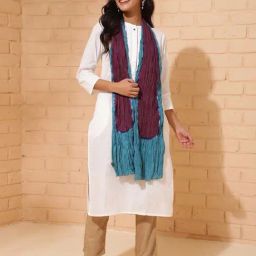 Fabindia Blue & Purple Cotton Printed Stole-picture-26