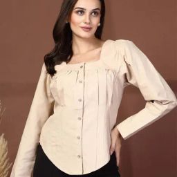 Melon By plusS Beige Cotton Plain Top-picture-7