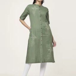 Rangmanch by Pantaloons Olive Green Cotton Embroidered A Line Kurta-picture-15