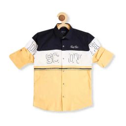 Cavio Kids Yellow & White Cotton Color Block Shirt-image-44