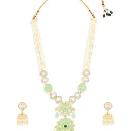 Zaveri Pearls Mint Green Meenakari Dazzling Stones Beads Multistrand Necklace & Earring Set-11