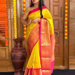Anjaneya Sarees Yellow Woven Design Saree with Unstitched Blouse-picture-12