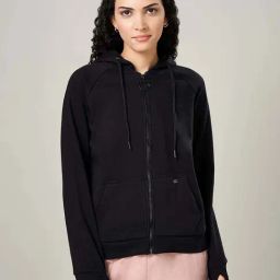 Ajile by Pantaloons Jet Black Plain Hooded Sweatshirt-image-12