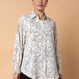 SHOWOFF Cream Printed Oversized Shirt-image-77