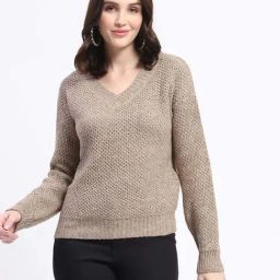 MADAME Brown Plain Sweater-image-16