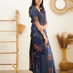 Anjaneya Sarees Navy Woven Design Saree with Unstitched Blouse-picture-22