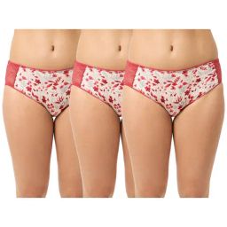 Erotissch Pack Of 3 White & Pink Floral Print Hipster-image-4