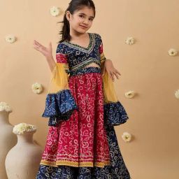 Pspeaches Girls Navy & Magenta Regular Fit Printed Lehenga Choli-picture-23