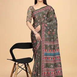 K 5 Fashion Floral Pure Crepe Saree-picture-2
