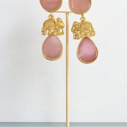 TISHUL JEWELS Gold-Plated Crystals Studded Elephant Shaped Drop Earrings-image-60