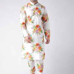 Hangup Men White & White Printed Kurta with Churidar-38