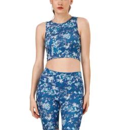 Soie Blue Printed Sports Crop Top Shorts Set-image-42