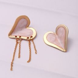 DressBerry Gold-Plated Heart Shaped Enamelled Drop Earrings-49