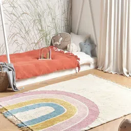 THEGASBH Beige Geometric Hand-Tufted Cotton Carpet-image-86