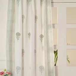Peepul Tree Teal & Taupe Floral Sheer Window-47