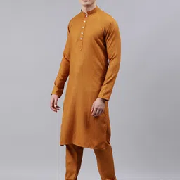 Ethnovog Men Rust Orange Solid Made To Measure Kurta Set with Nehru Jacket image 5